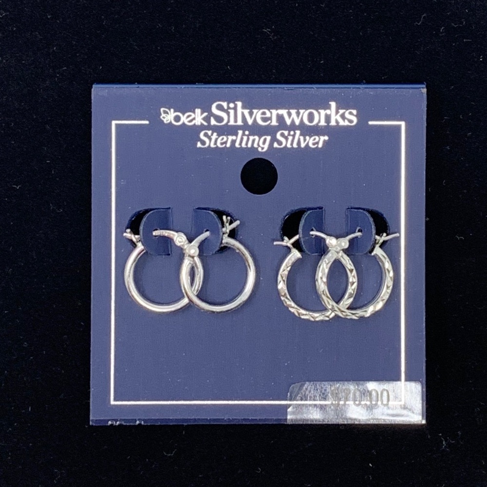 💜NEW Sterling Silver Hoop Earrings. Set/2